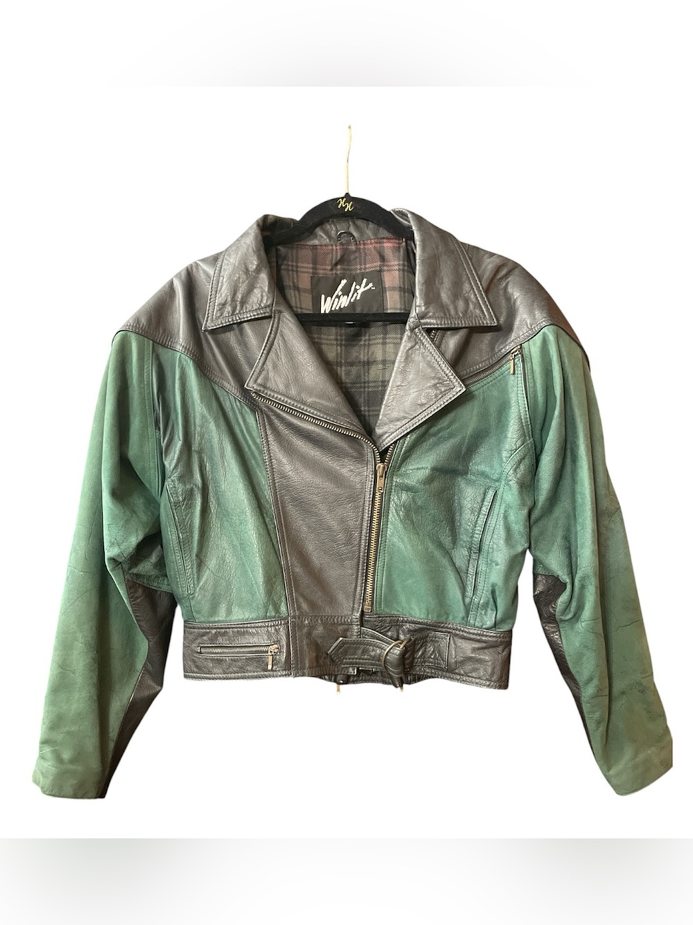 Vintage Winlit Genuine Leather Color Block Moto Biker Jacket L 80s